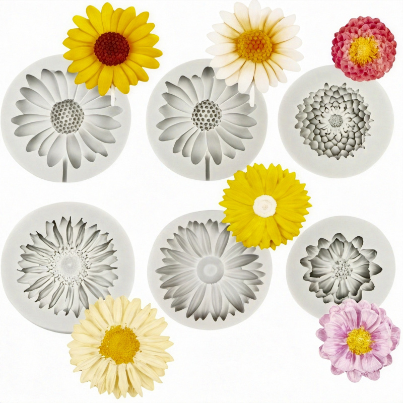 Candle Making Design - 6 Pieces，Sunflower Daisy Silicone Mold，3D Flower