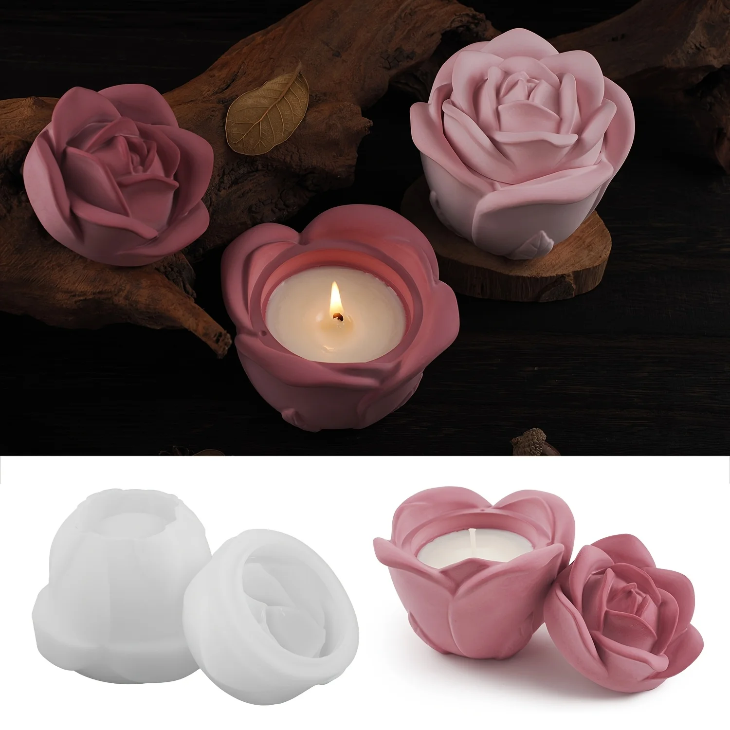 2-Piece Set Rose Shaped Silico - Candle Making Design 评论和价格