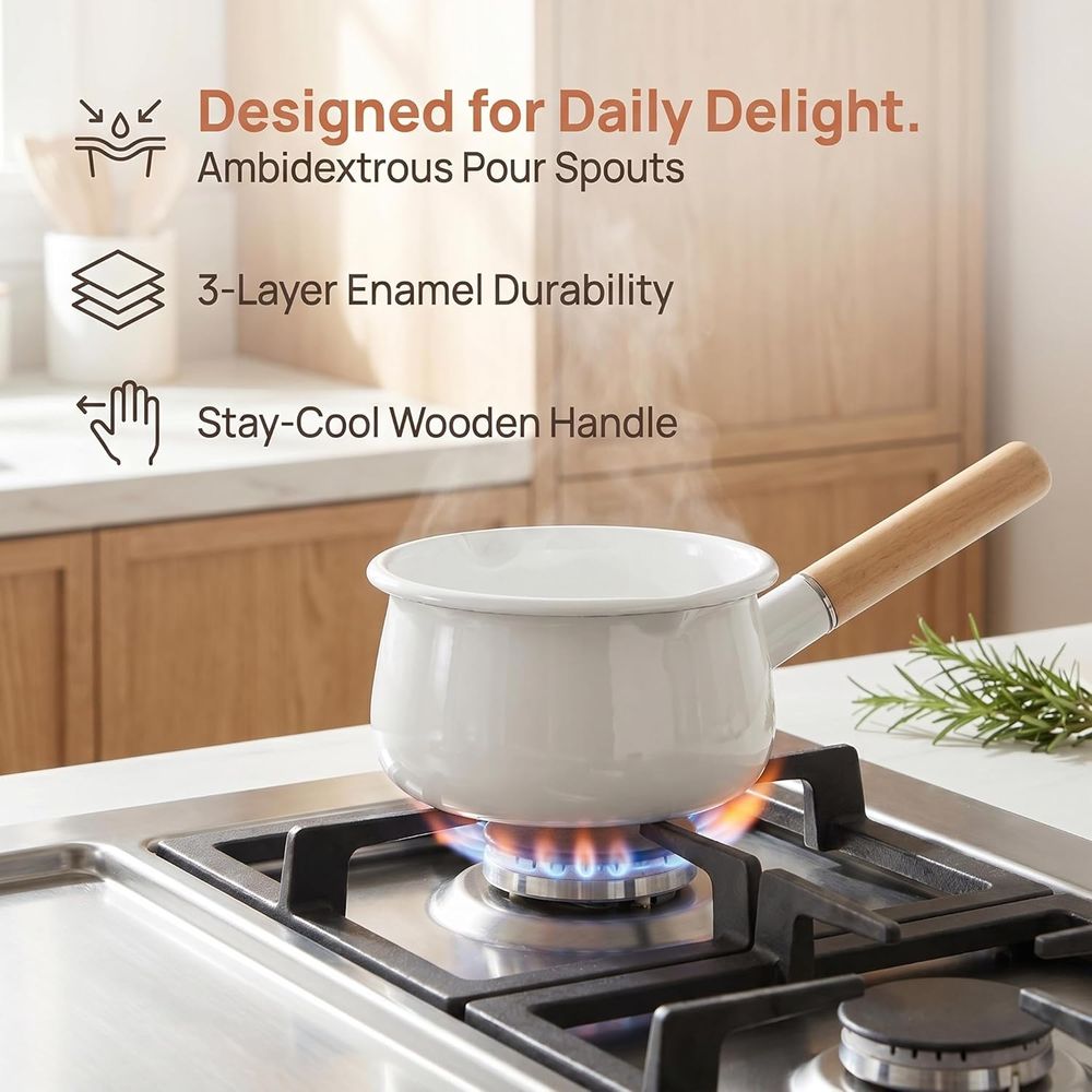 1 Quart Enamel Milk Pan with D - Pour Pot Aluminum 评论和价格